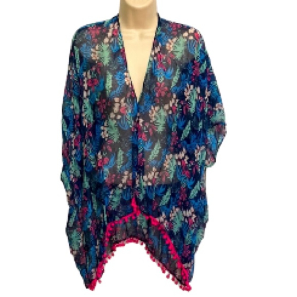 Flowers Pom poms cover-up- One size- blue hot pink